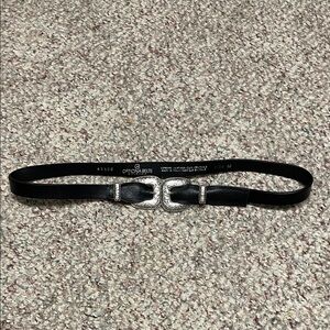 Officina made in Italy Black leather Belt with double Silver Buckle- new
